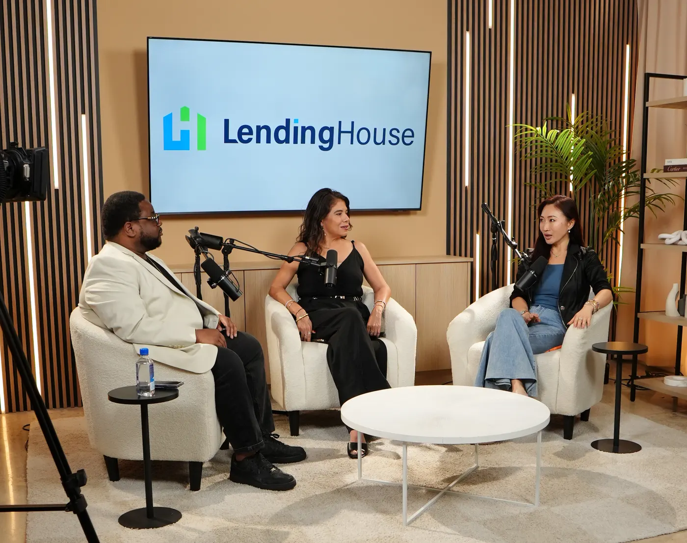 Loan officers recording a LendingHouse podcast on content day